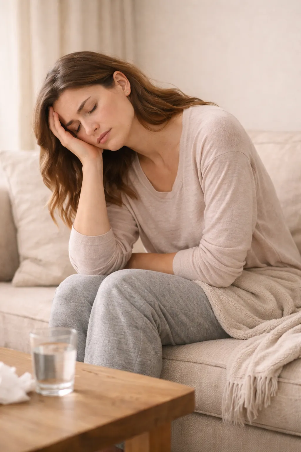 Woman experiencing fatigue related to heavy periods and iron deficiency