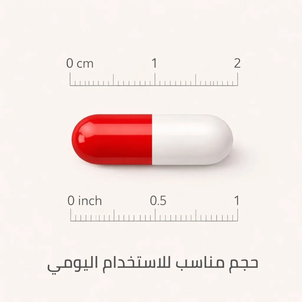 Hemascore capsule size shown on a ruler — small capsule suitable for daily use